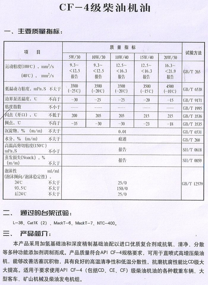 CF柴油機(jī)油